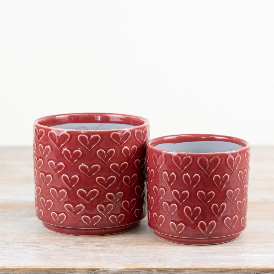 Red Heart Planter 14cm – Decorative Ceramic Plant Pot, Romantic Indoor Flower Pot, Stylish Home Décor Gift