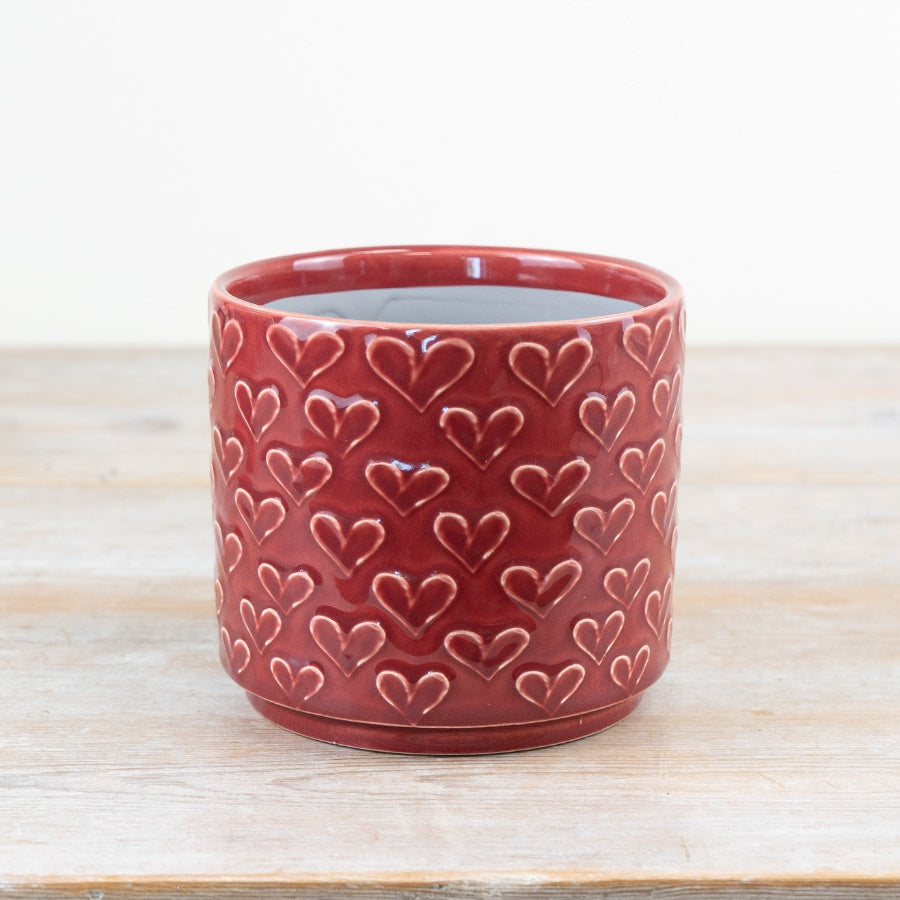 Red Heart Planter 14cm – Decorative Ceramic Plant Pot, Romantic Indoor Flower Pot, Stylish Home Décor Gift