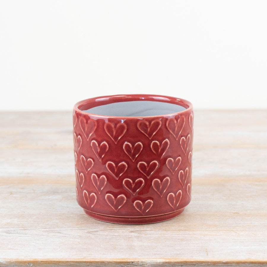 Red Heart Planter 12cm – Decorative Ceramic Plant Pot, Romantic Indoor Flower Pot, Stylish Home Décor Gift
