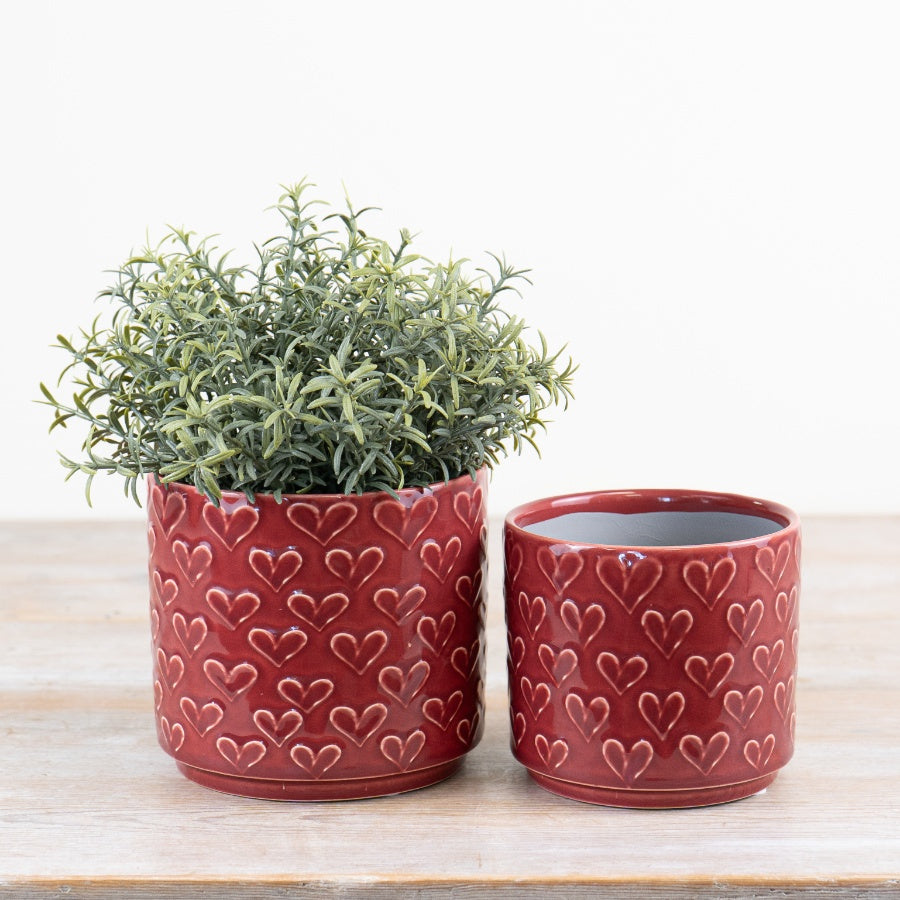 Red Heart Planter 12cm – Decorative Ceramic Plant Pot, Romantic Indoor Flower Pot, Stylish Home Décor Gift