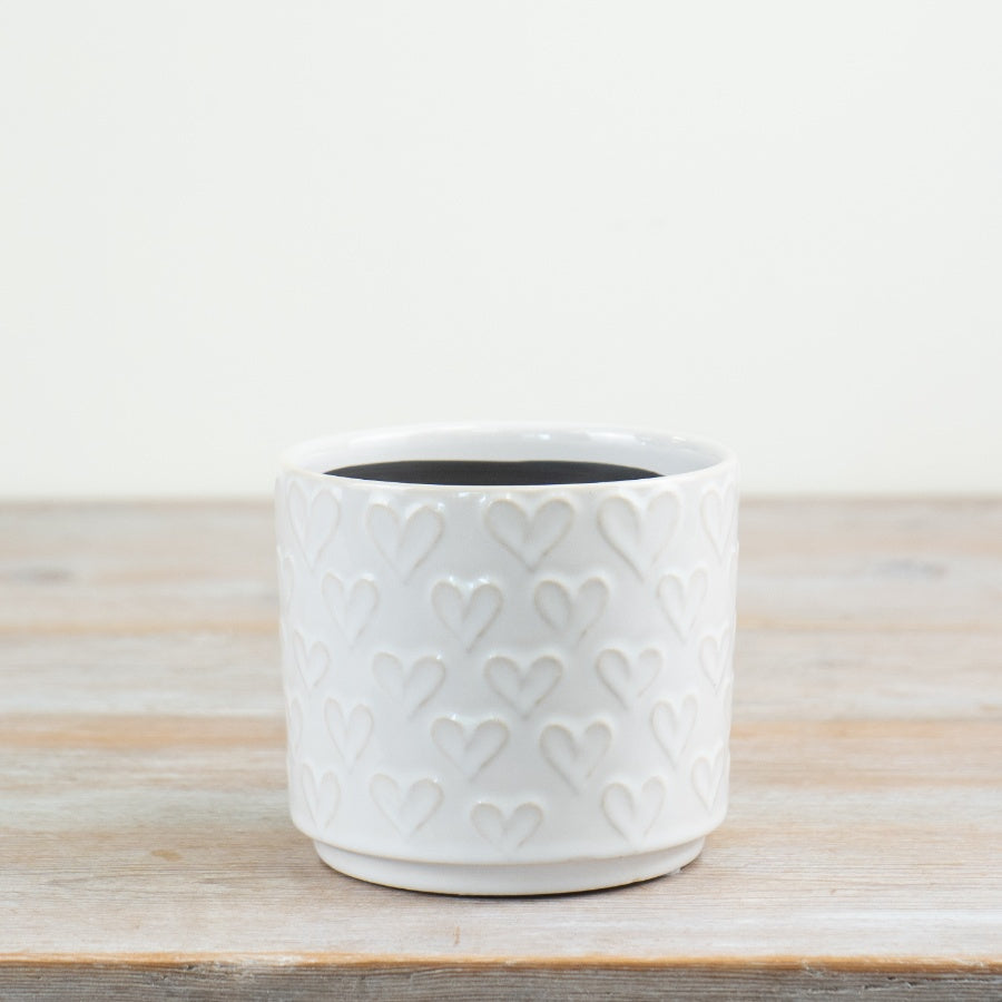 White Heart Planter 12cm – Glazed Stoneware Plant Pot with Heart Motif, Decorative Gift for Mother’s Day or Valentine’s