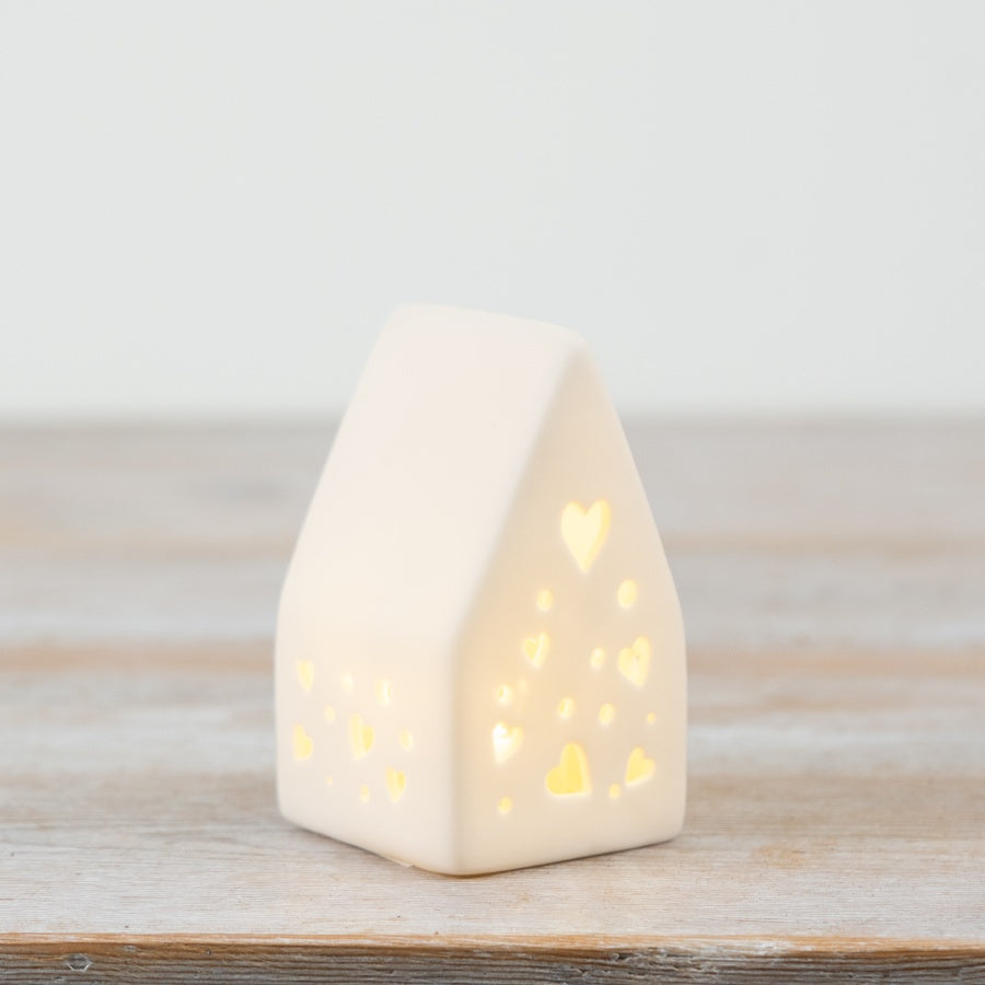 LED Heart House 9cm – Porcelain Tealight Decoration, Cozy Home Accent