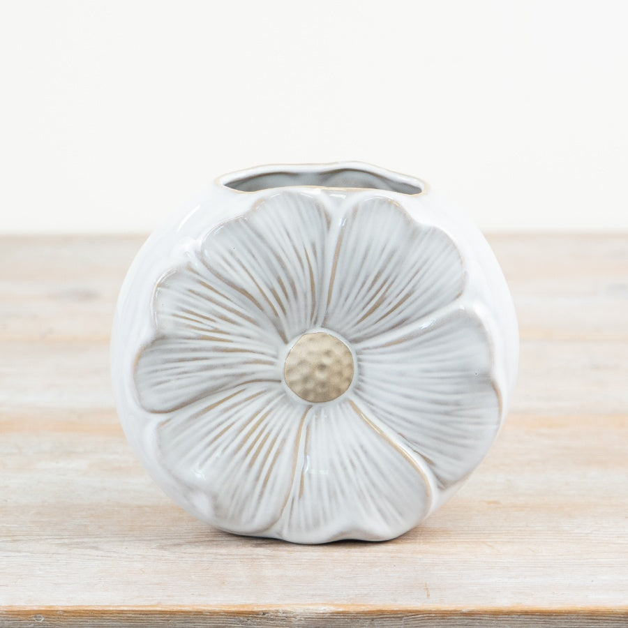 Glossy Daisy Ceramic Vase 17cm – Decorative Flower Vase with Raw and White Glaze