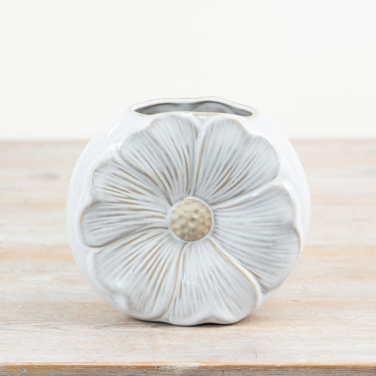 Glossy Daisy Ceramic Vase 17cm – Decorative Flower Vase with Raw and White Glaze