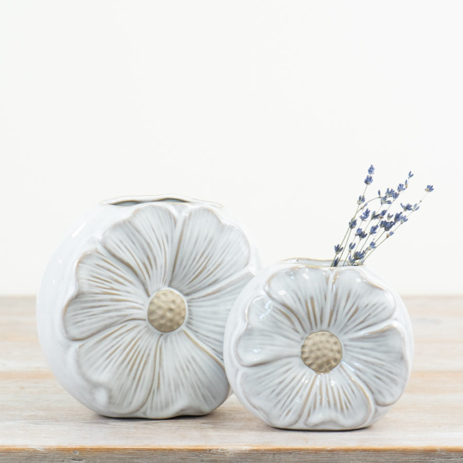 Glossy Daisy Ceramic Vase 17cm – Decorative Flower Vase with Raw and White Glaze