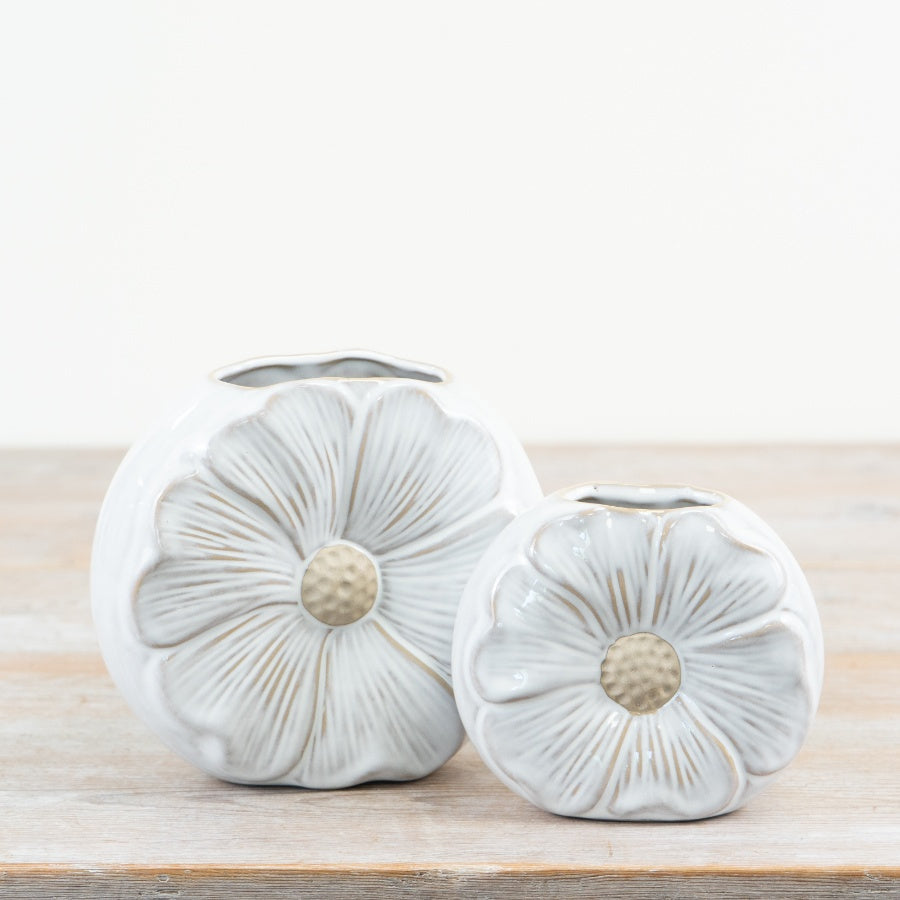 Glossy Daisy Ceramic Vase 17cm – Decorative Flower Vase with Raw and White Glaze