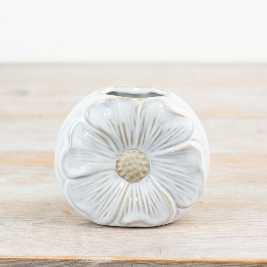 Rustic Daisy Porcelain Vase 13cm – Glossy Decorative Flower Vase with Raw Details