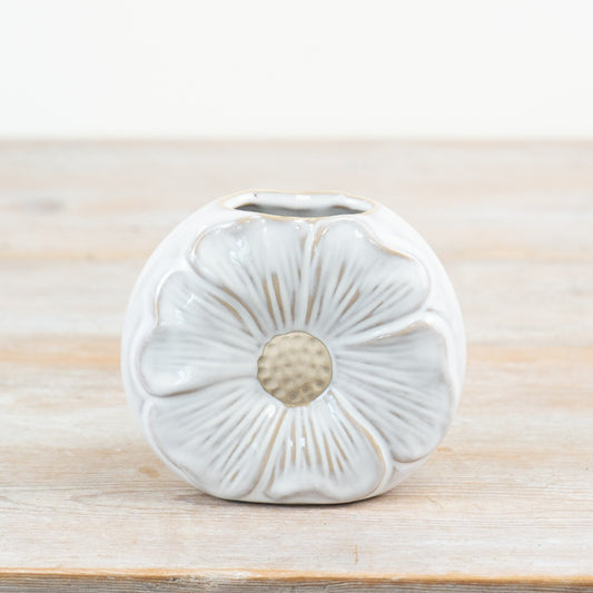 Rustic Daisy Porcelain Vase 13cm – Glossy Decorative Flower Vase with Raw Details