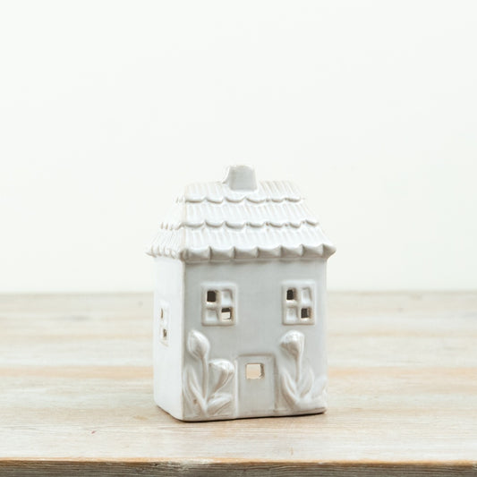 House Tealight Candle Holder 14.5cm – White Ceramic Tulip Decorative Ornament