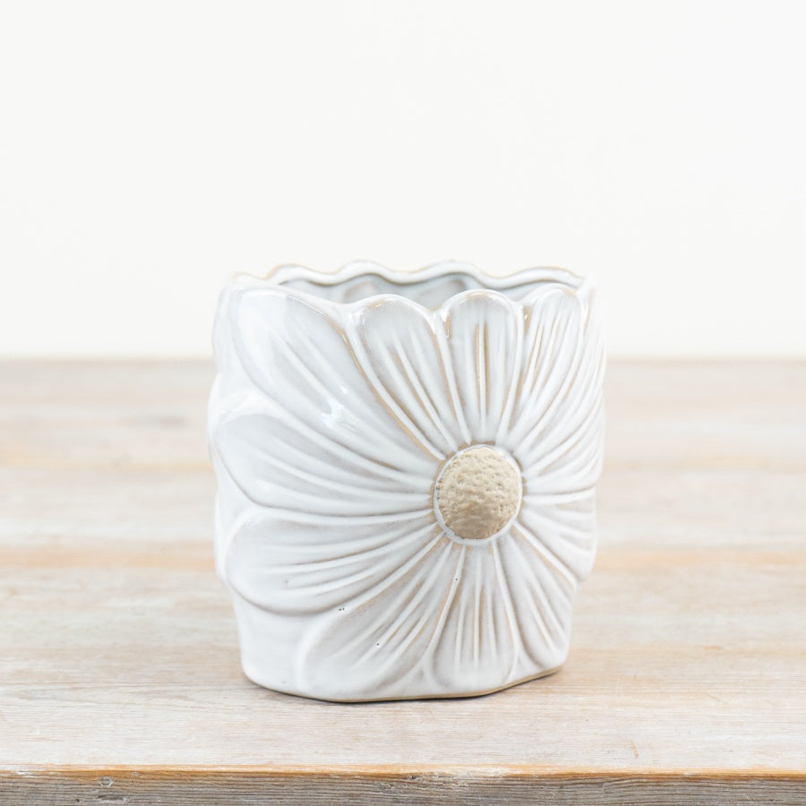 Daisy White Ceramic Vase 13cm – Decorative Flower Vase with Raw and Glazed Detailing