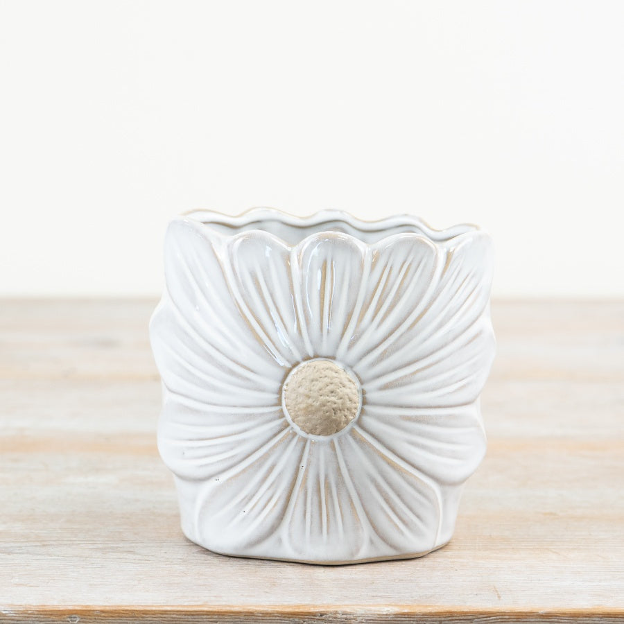 Daisy White Ceramic Vase 13cm – Decorative Flower Vase with Raw and Glazed Detailing