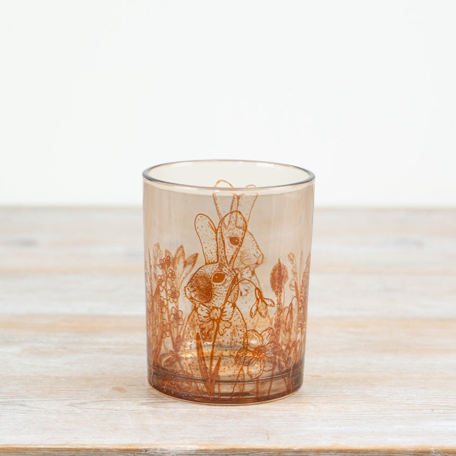 Tall Glass Rabbit Tealight Holder 12.5cm – Easter Bunny Candle Decor, Floral Spring Table Accent