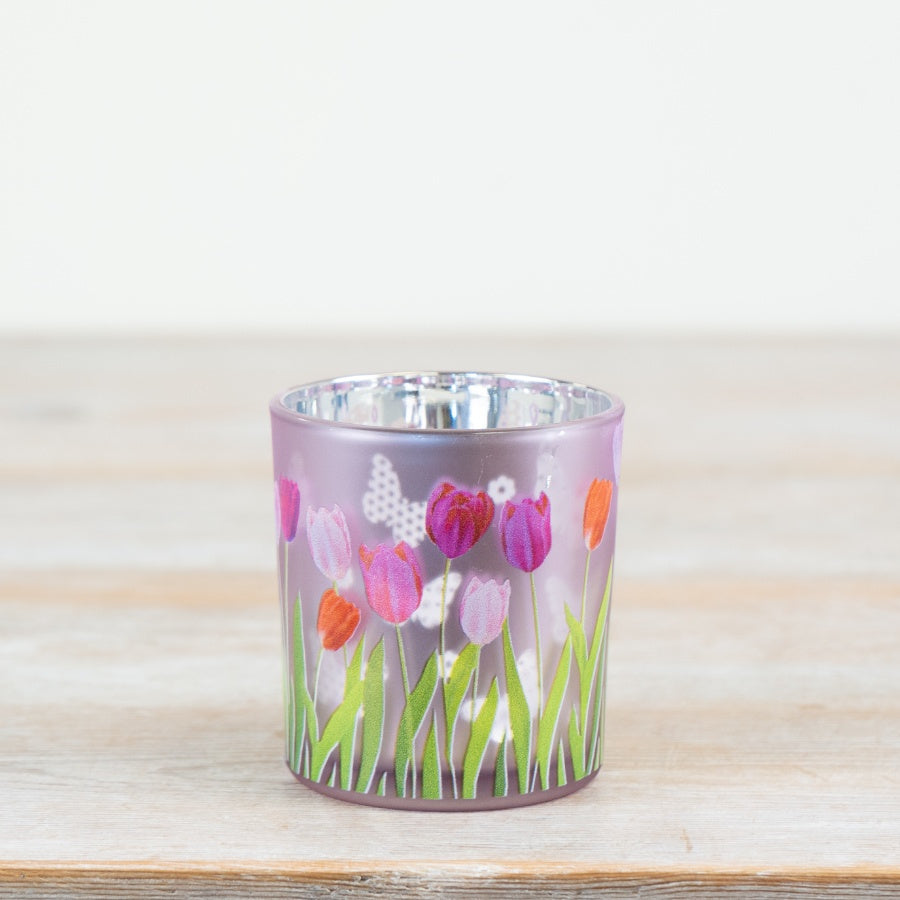 Glass Tulip Candle Holder 8cm – Vibrant Floral Tealight Holder, Spring-Inspired Home Lighting Accent