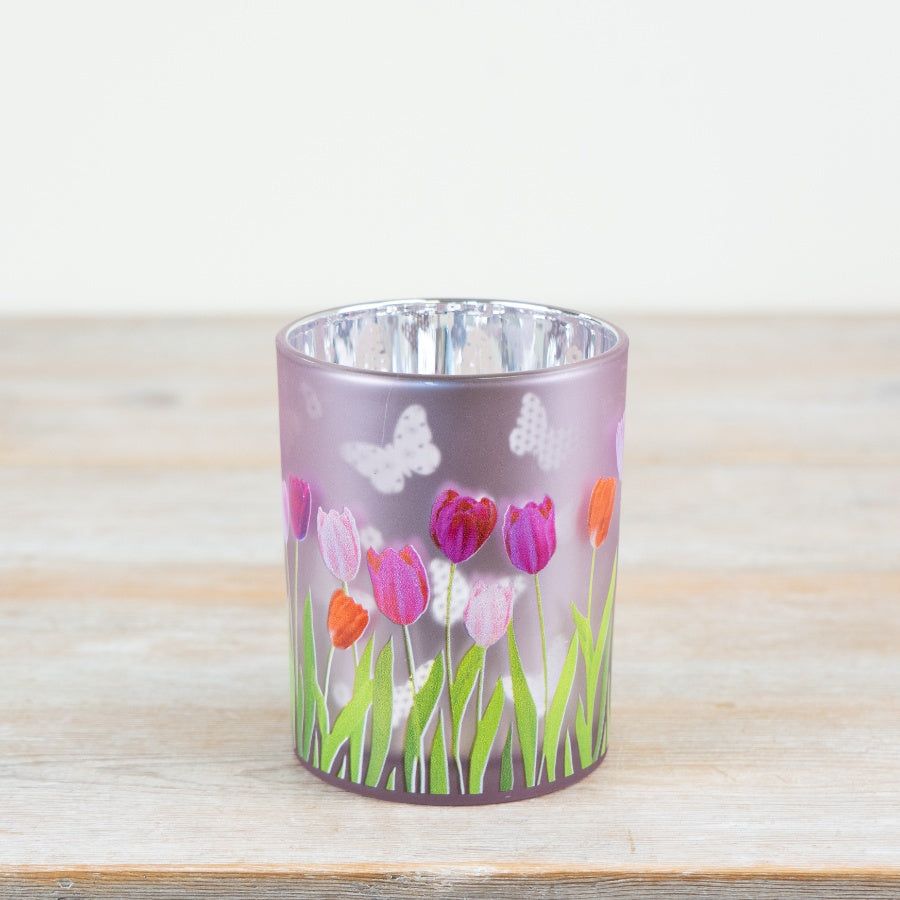 Glass Tulip Candle Holder 12.5cm – Vibrant Floral Tealight Holder, Spring-Inspired Home Lighting Accent