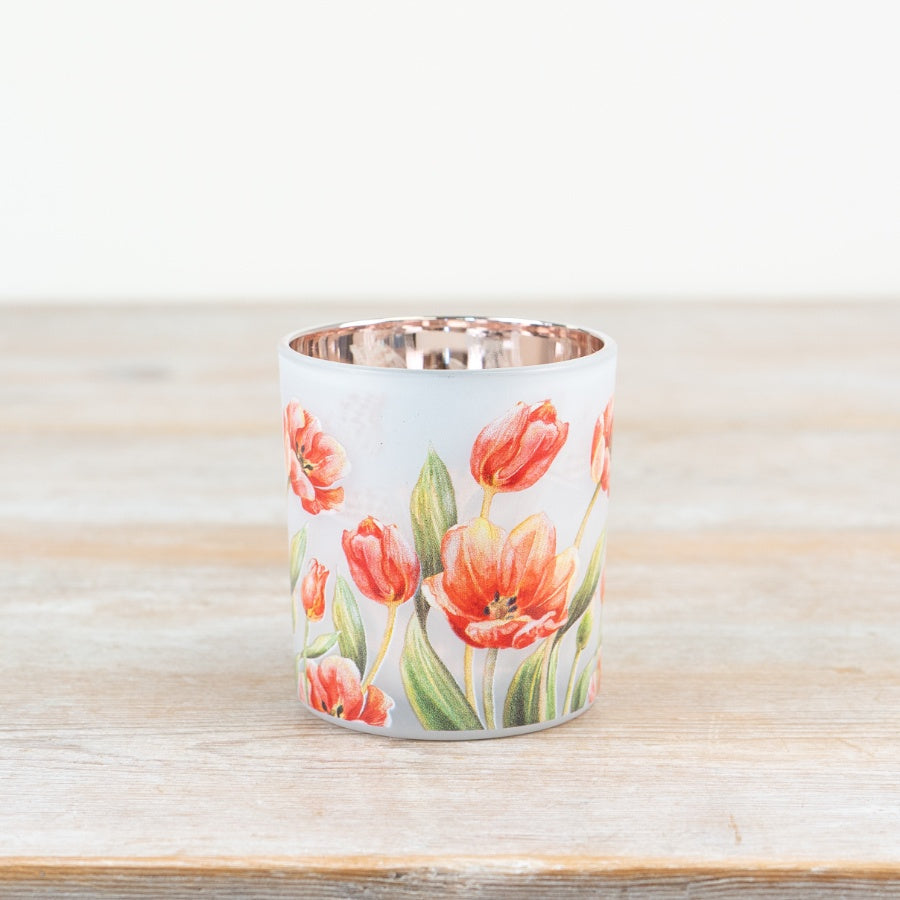 Flower Glass Candle Holder 8cm – Tulip Tealight Holder, Small Floral Lighting Accent for Cosy Home Decor