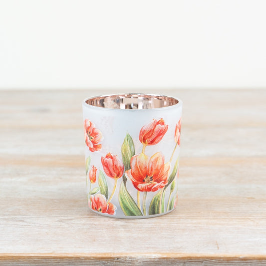 Flower Glass Candle Holder 8cm – Tulip Tealight Holder, Small Floral Lighting Accent for Cosy Home Decor