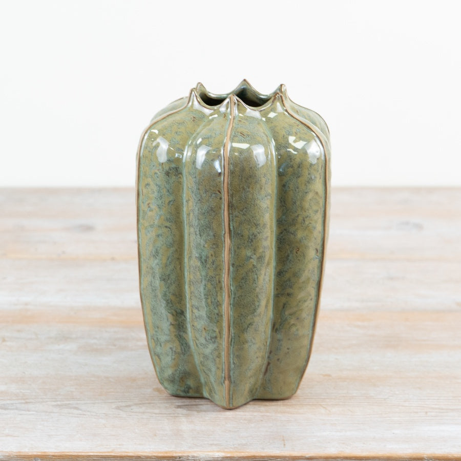 Green Seeded Porcelain Pod Vase 23cm – Decorative Vase with Earthy Glaze and Raw Details
