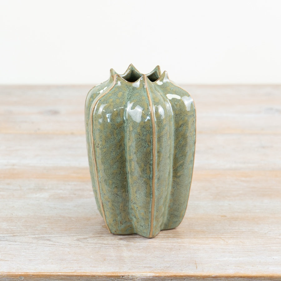 Green Seeded Pod Vase 16cm – Nature Inspired Glazed Glossy Finish Ceramic Decorative Vase