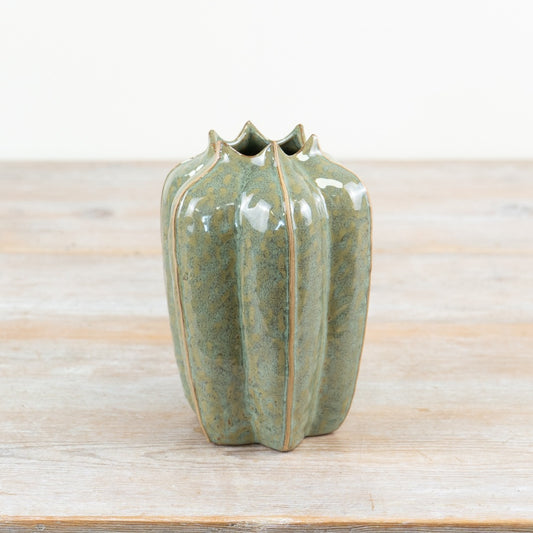 Green Seeded Pod Vase 16cm – Nature Inspired Glazed Glossy Finish Ceramic Decorative Vase