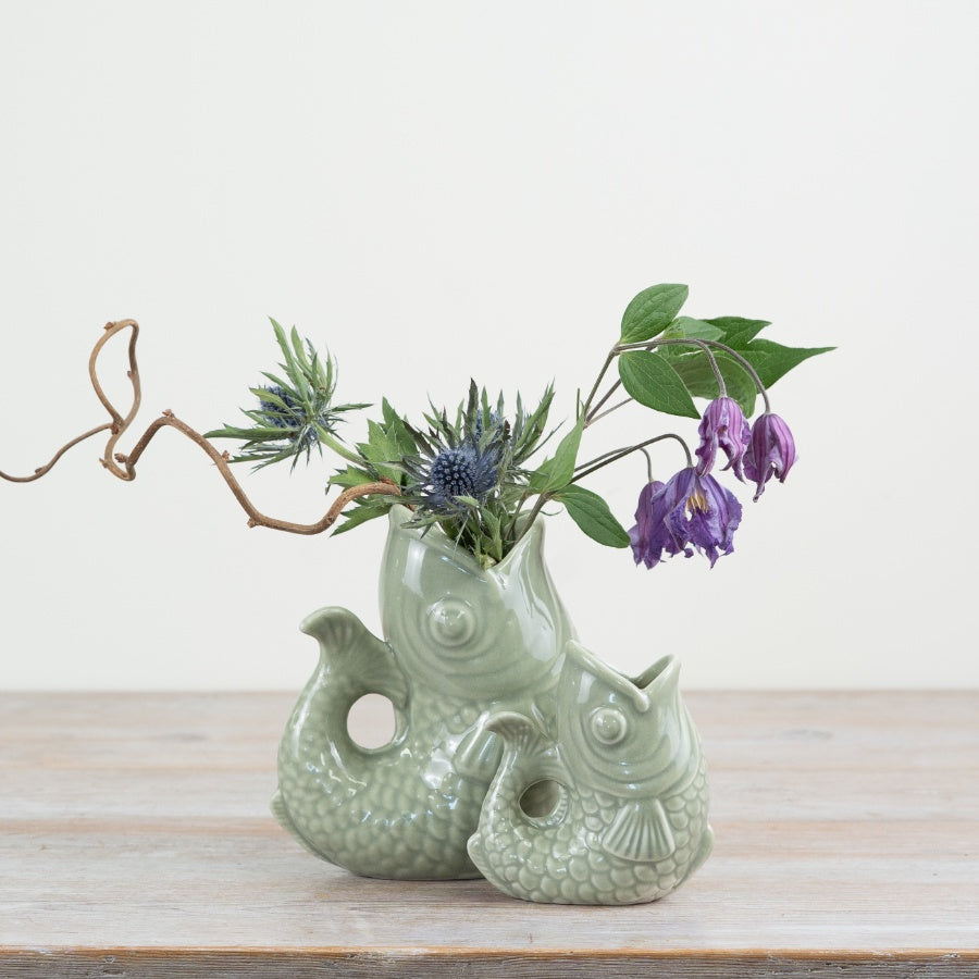 Sage Green Fish Vase – 14.7cm Playful Ceramic Decorative Vase, Unique Home & Gift Accent