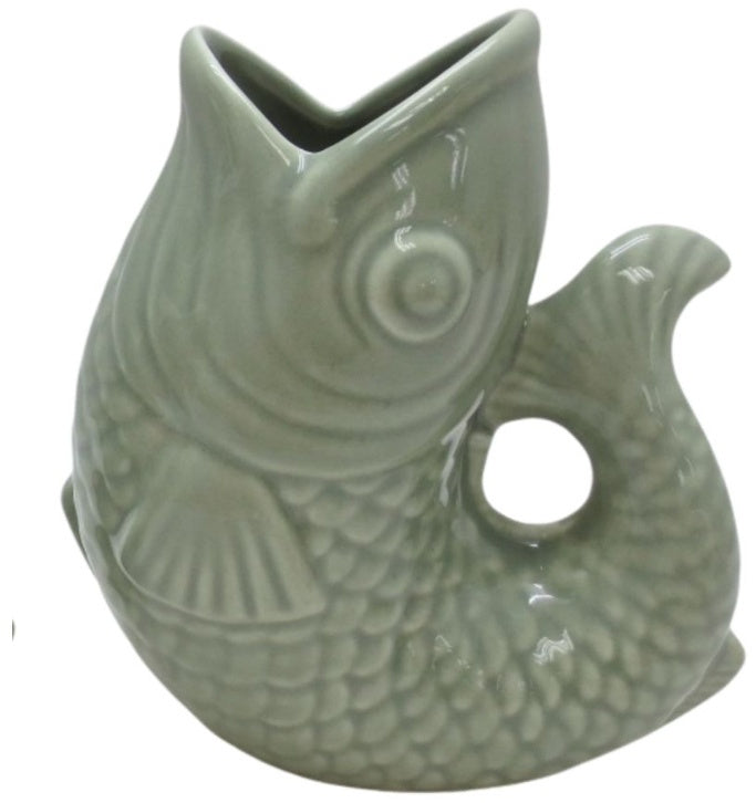 Sage Green Fish Vase – 24.7cm Whimsical Ceramic Vase, Decorative Home Accent