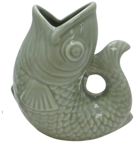 Sage Green Fish Vase – 24.7cm Whimsical Ceramic Vase, Decorative Home Accent