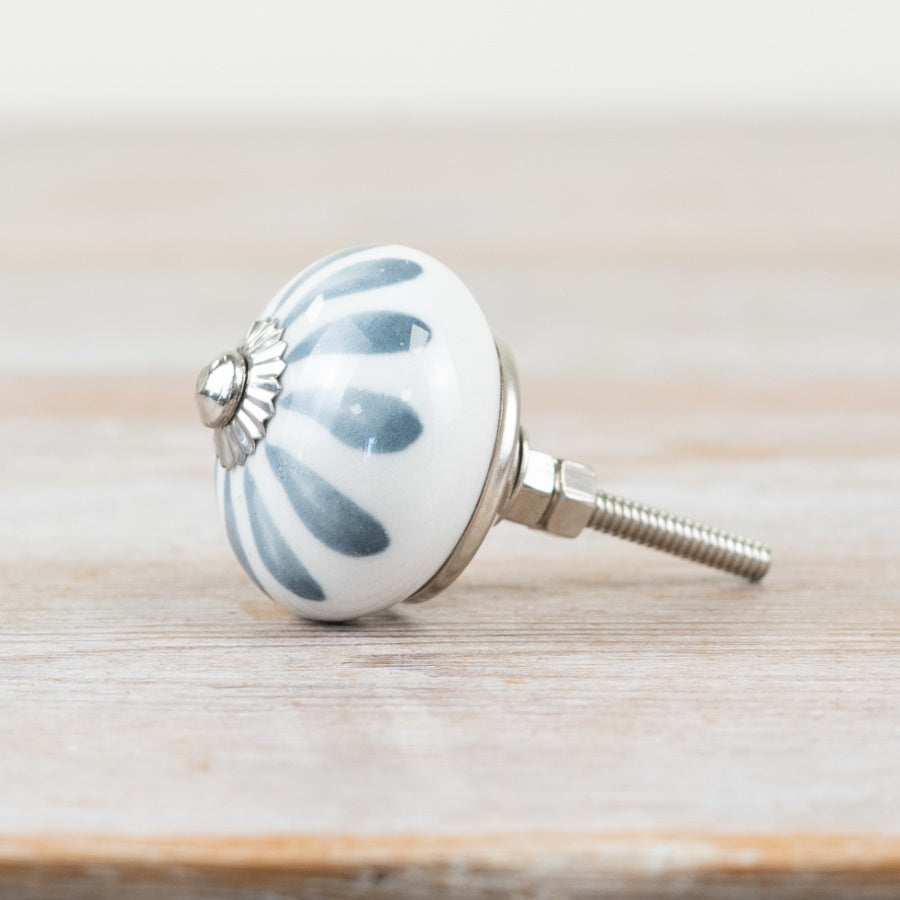 Ceramic Door Knob Silver Finish Vintage Patterned Cabinet Drawer Knob Home Hardware 7cm