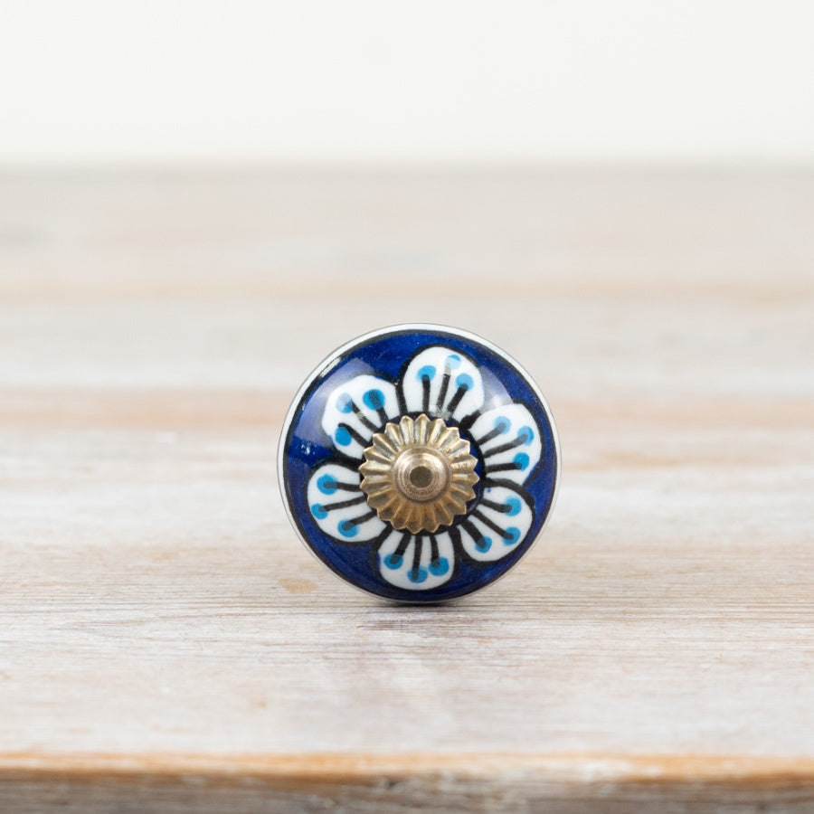 Blue Patterned Door Knob, 4cm x 7cm