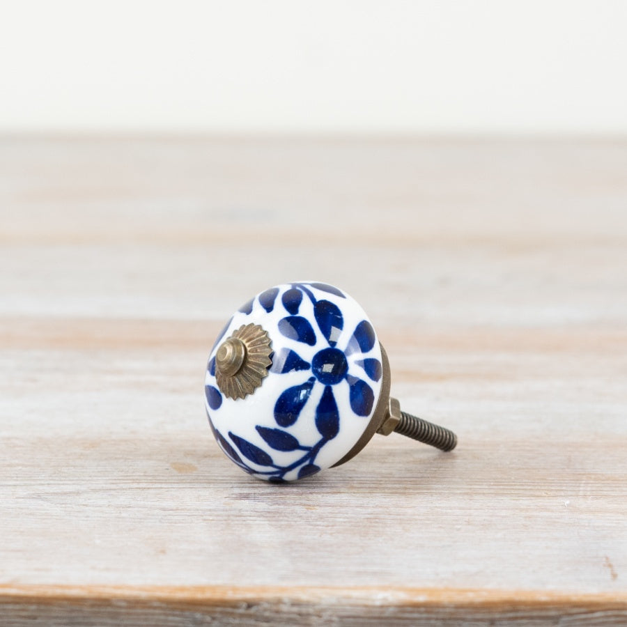 Blue Flower Ceramic Knob, 4cm x 7cm