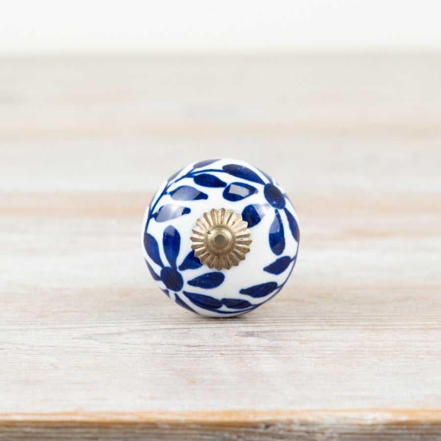 Blue Flower Ceramic Knob, 4cm x 7cm