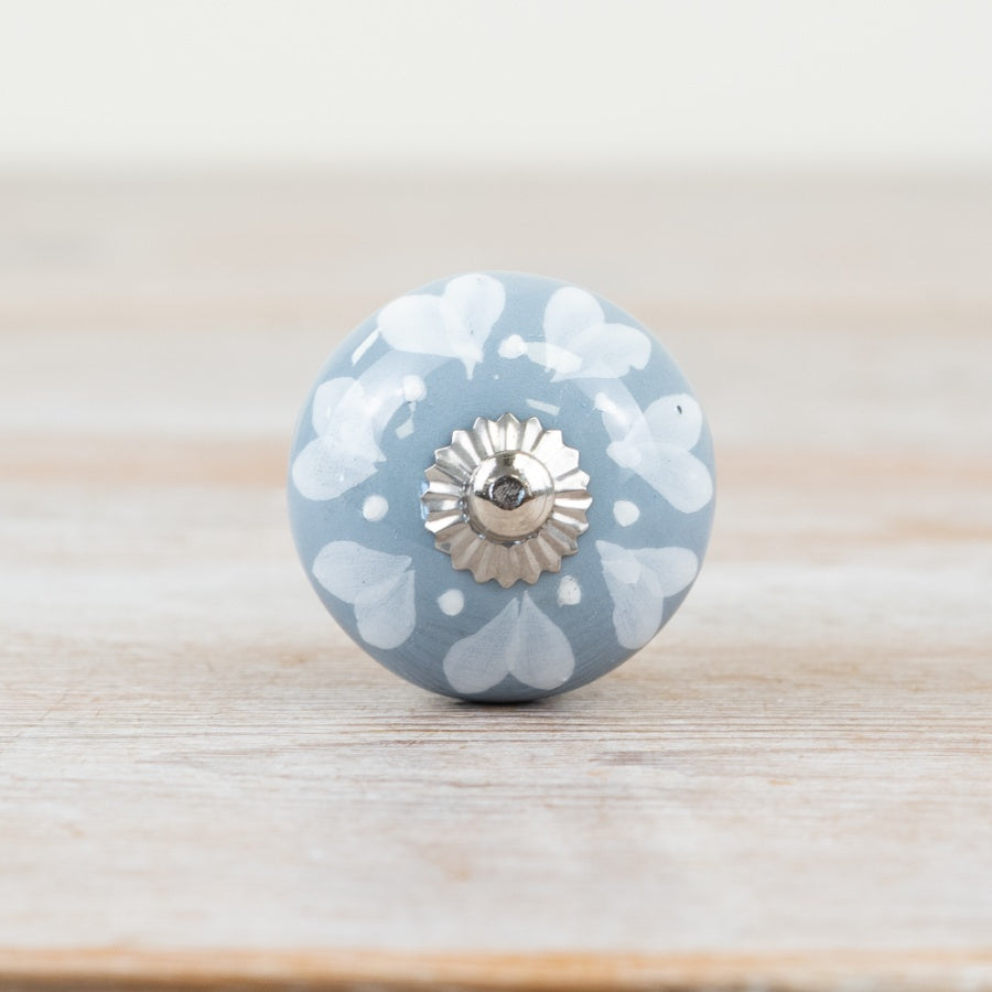 Blue & White Knob Silver Finish, 4cm x 7cm