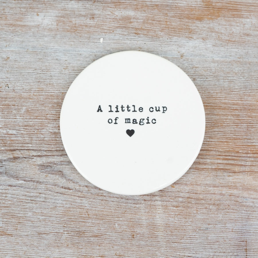Cup of Magic Coaster 10cm – Embossed Slogan, Stylish Gift for Coffee Lovers