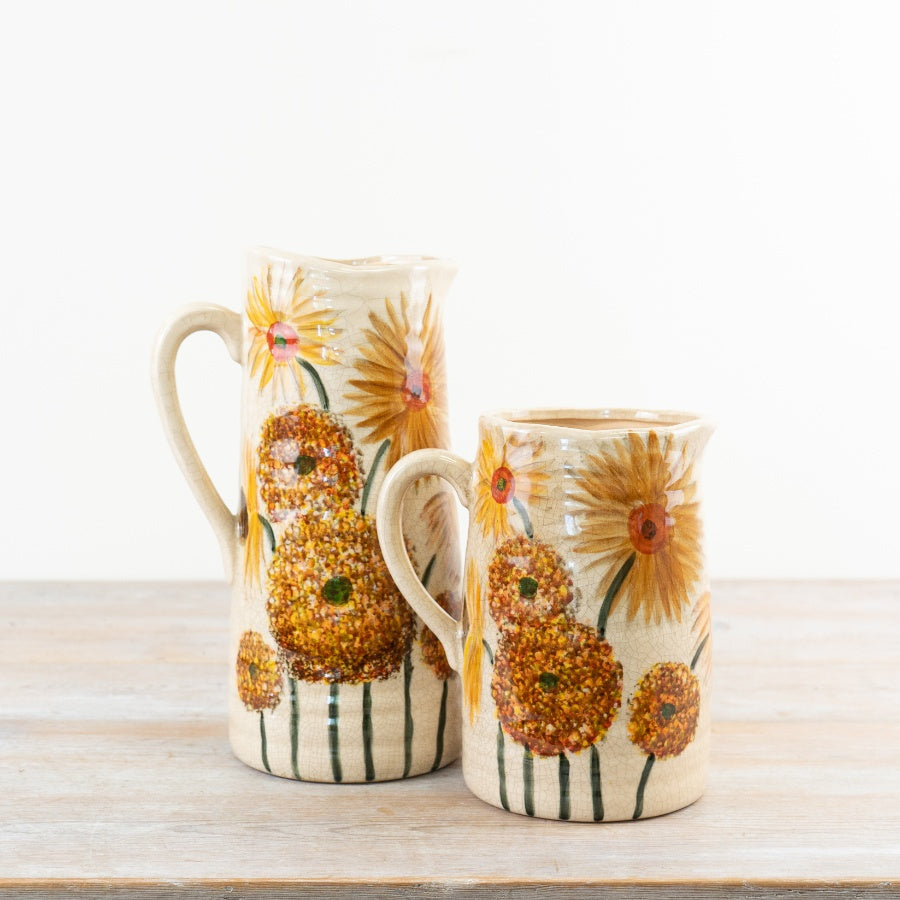 Sunflower Jug Vase 19.5cm – Butter Yellow Ceramic Floral Vase | Rustic Sunflower Home Décor
