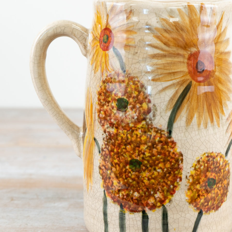Sunflower Jug Vase 19.5cm – Butter Yellow Ceramic Floral Vase | Rustic Sunflower Home Décor