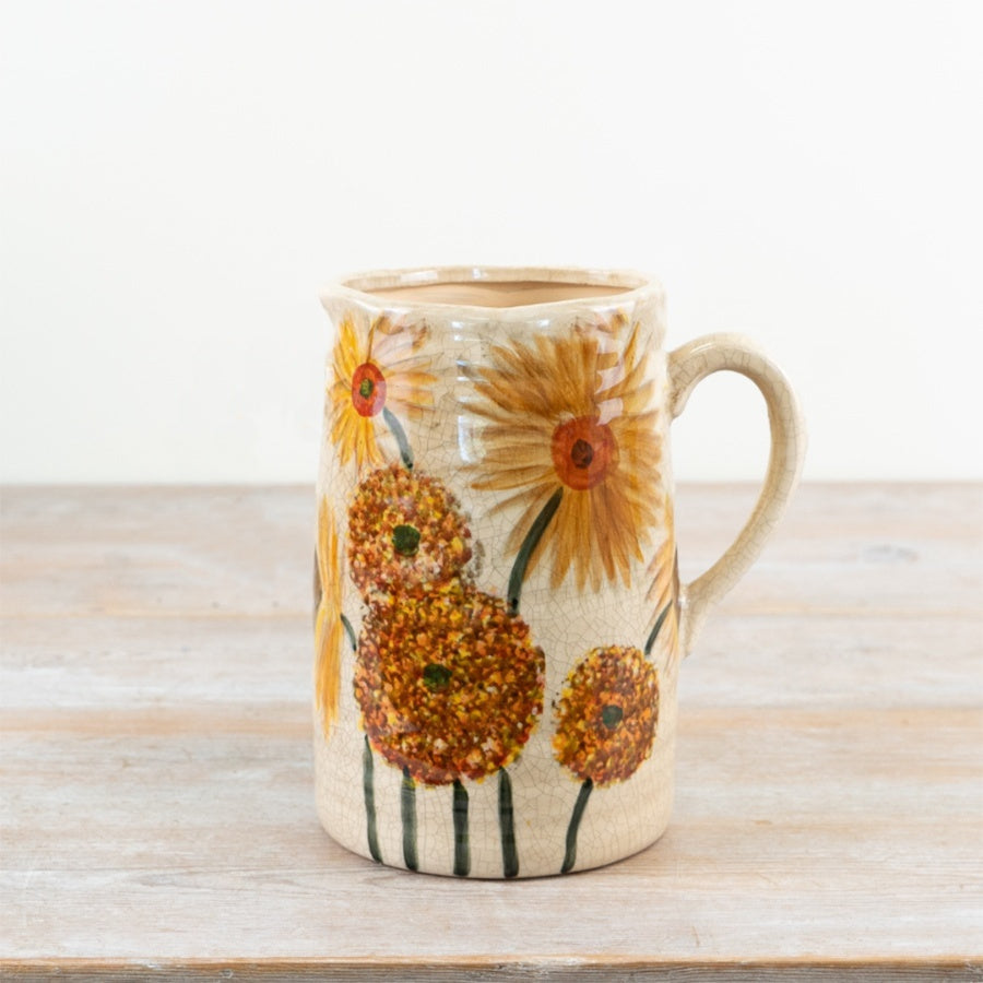Sunflower Jug Vase 19.5cm – Butter Yellow Ceramic Floral Vase | Rustic Sunflower Home Décor