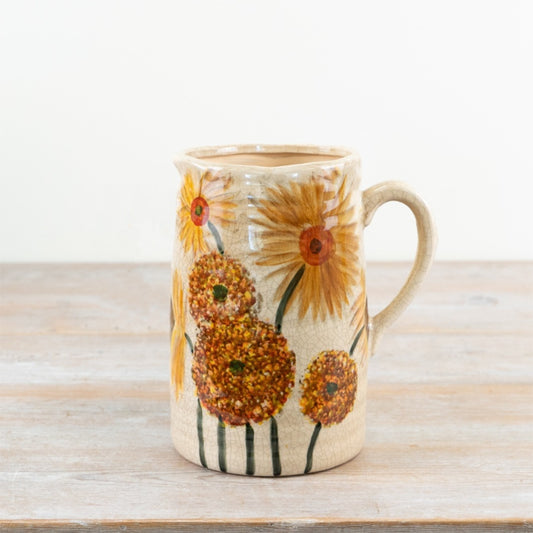 Sunflower Jug Vase 19.5cm – Butter Yellow Ceramic Floral Vase | Rustic Sunflower Home Décor
