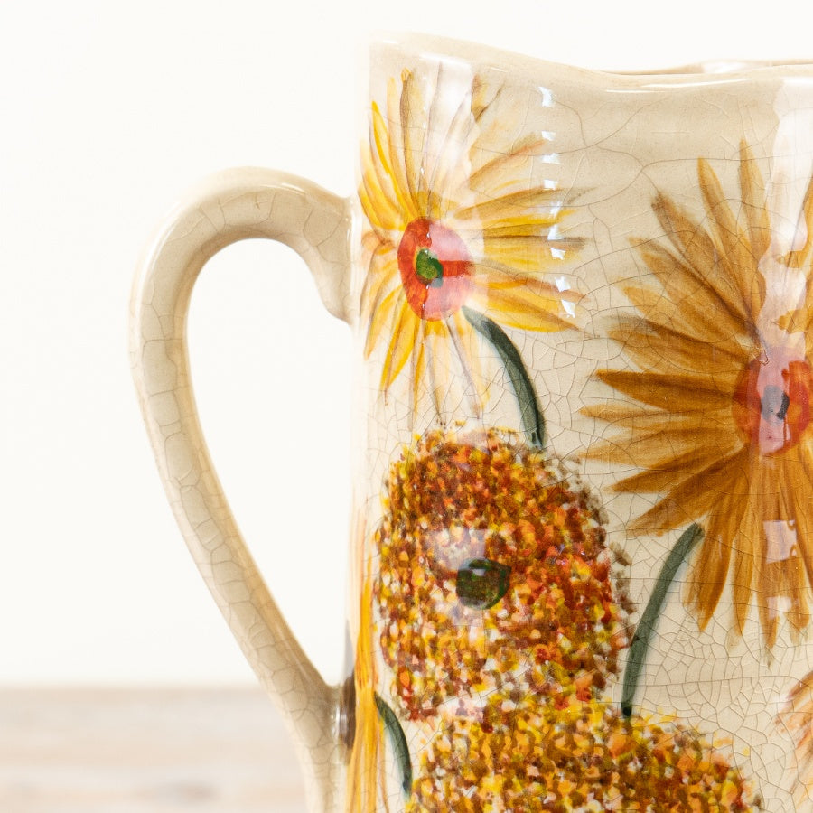Sunflower Jug 27.5cm – Rustic Burnt Orange & Yellow Floral Ceramic Jug | Country Home Décor Vase