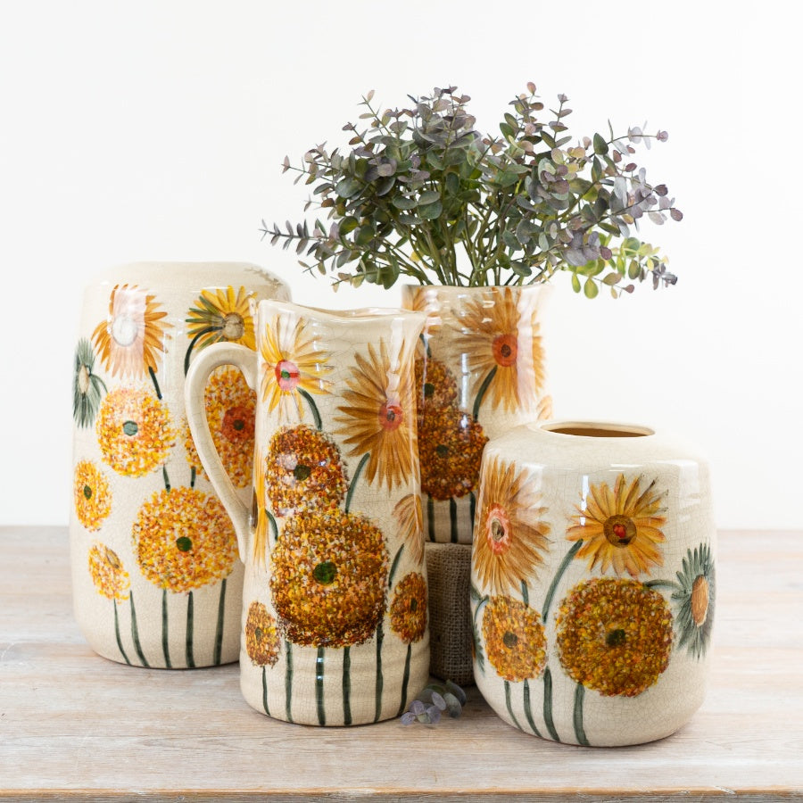 Sunflower Jug 27.5cm – Rustic Burnt Orange & Yellow Floral Ceramic Jug | Country Home Décor Vase