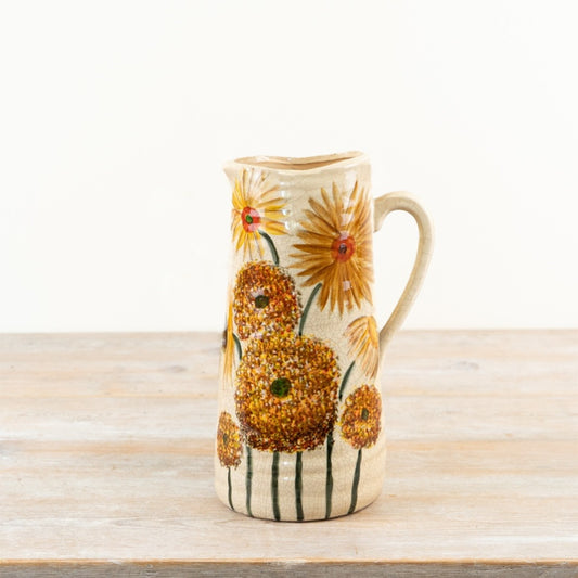 Sunflower Jug 27.5cm – Rustic Burnt Orange & Yellow Floral Ceramic Jug | Country Home Décor Vase