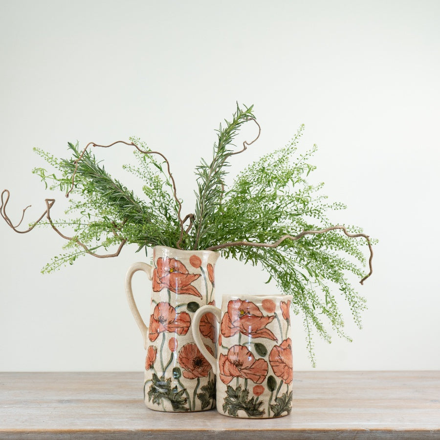 Poppy Jug Vase 19.5cm – Ceramic Floral Vase with Jug Shape for Table Centrepiece or Home Décor