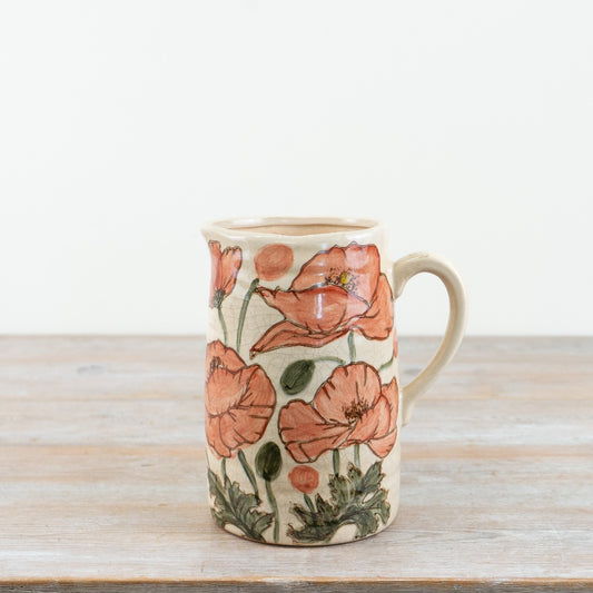 Poppy Jug Vase 19.5cm – Ceramic Floral Vase with Jug Shape for Table Centrepiece or Home Décor
