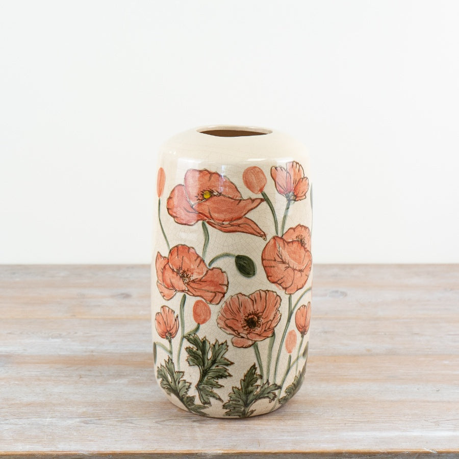 Poppy Ceramic Vase 30.5cm – Glazed Floral Vase for Fresh Flowers or Decorative Display