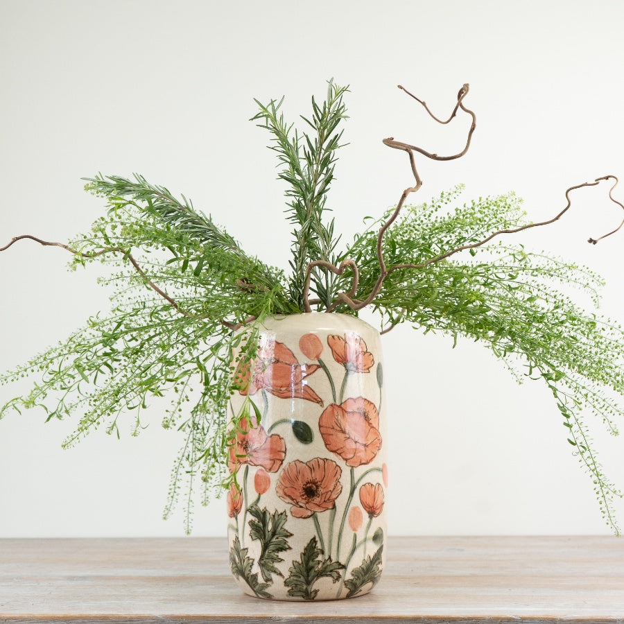 Poppy Ceramic Vase 30.5cm – Glazed Floral Vase for Fresh Flowers or Decorative Display