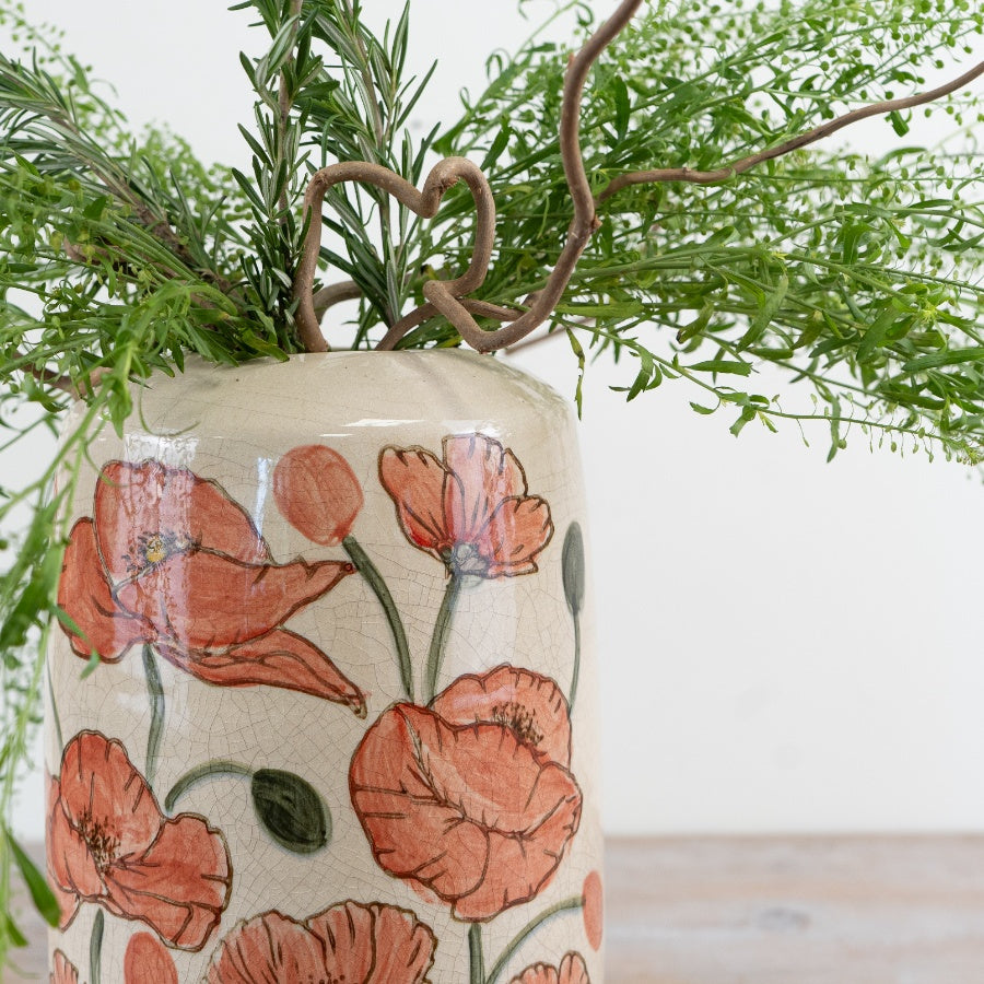 Poppy Ceramic Vase 30.5cm – Glazed Floral Vase for Fresh Flowers or Decorative Display
