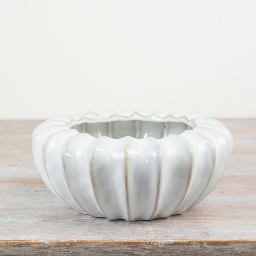 Mika White Glossy Pot 25cm – Modern Decorative Planter with Raw Edge Finish for Home Décor