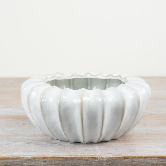 Mika White Glossy Pot 25cm – Modern Decorative Planter with Raw Edge Finish for Home Décor