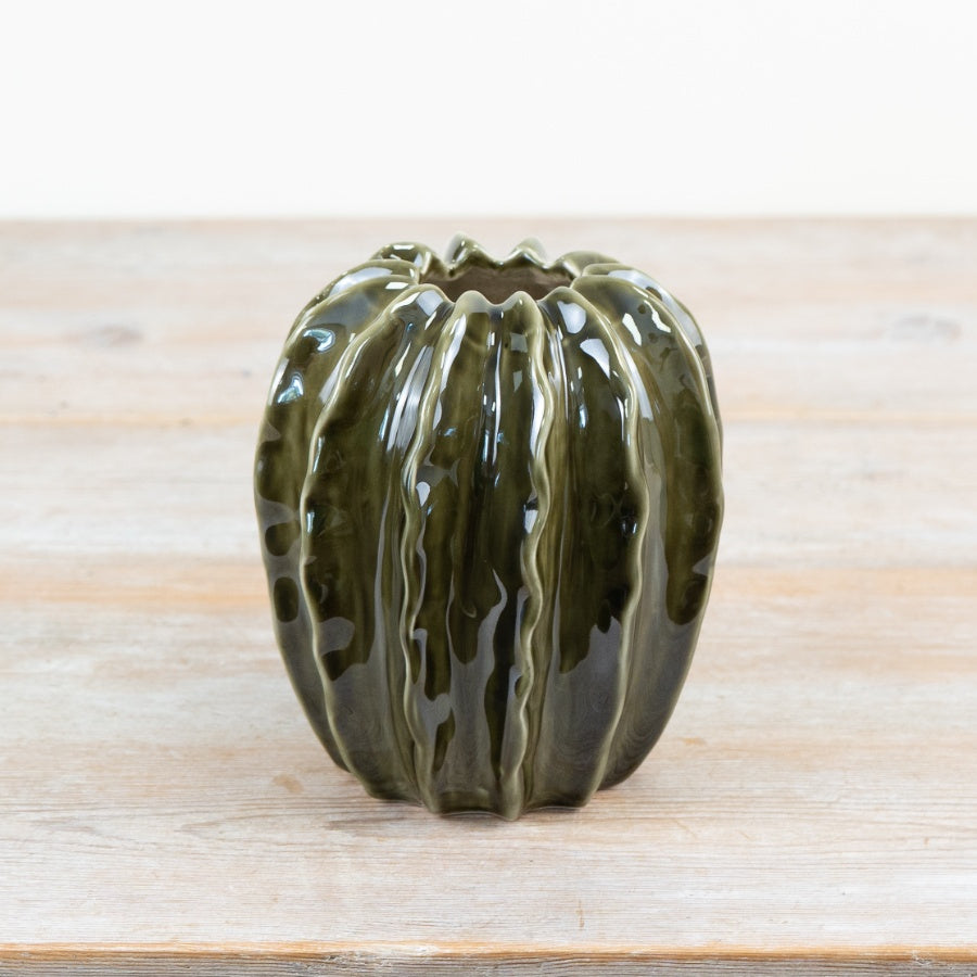 Emerald Green Pod Ceramic Vase 15cm – Decorative Vase with Glossy Finish
