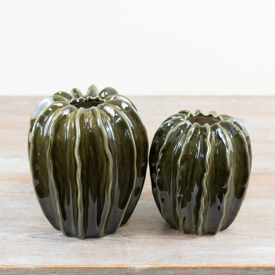 Emerald Green Pod Ceramic Vase 15cm – Decorative Vase with Glossy Finish