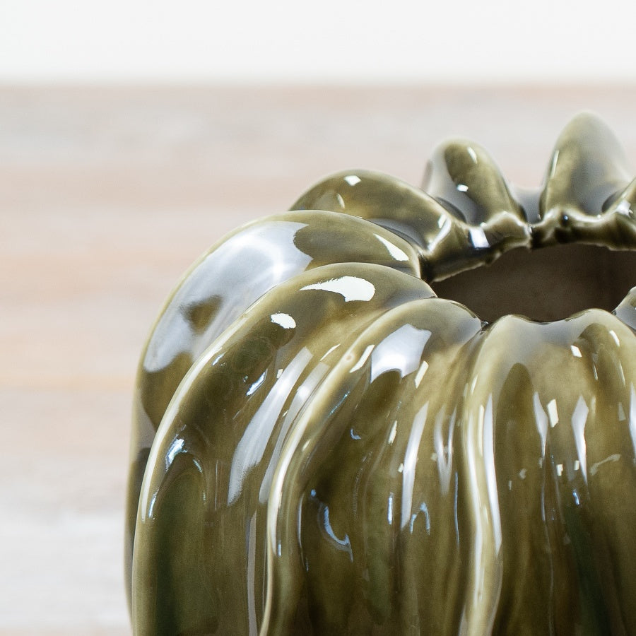 Emerald Green Pod Ceramic Vase 15cm – Decorative Vase with Glossy Finish