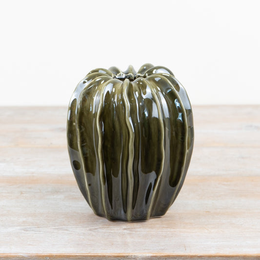 Olive Green Pod Ceramic Vase 18cm – Decorative Vase with Glossy Glaze Finish